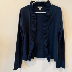 Neiman Marcus 100% cashmere Navy Ruffled Cardigan Size M